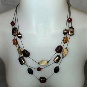 Multi- layered stone Necklace in the warm & Natural colors of Brown Rust & White